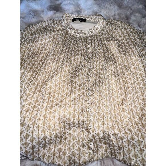 Kourt Long Sleeve Button-Down Shimmer Cream/Beige Blouse - Picture 11 of 16